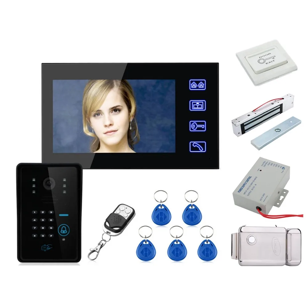 

Electronic locks Home Touch Key 7" Lcd RFID Password Video Door Phone Intercom System With IR Camera 1000 TV Line Remote Access