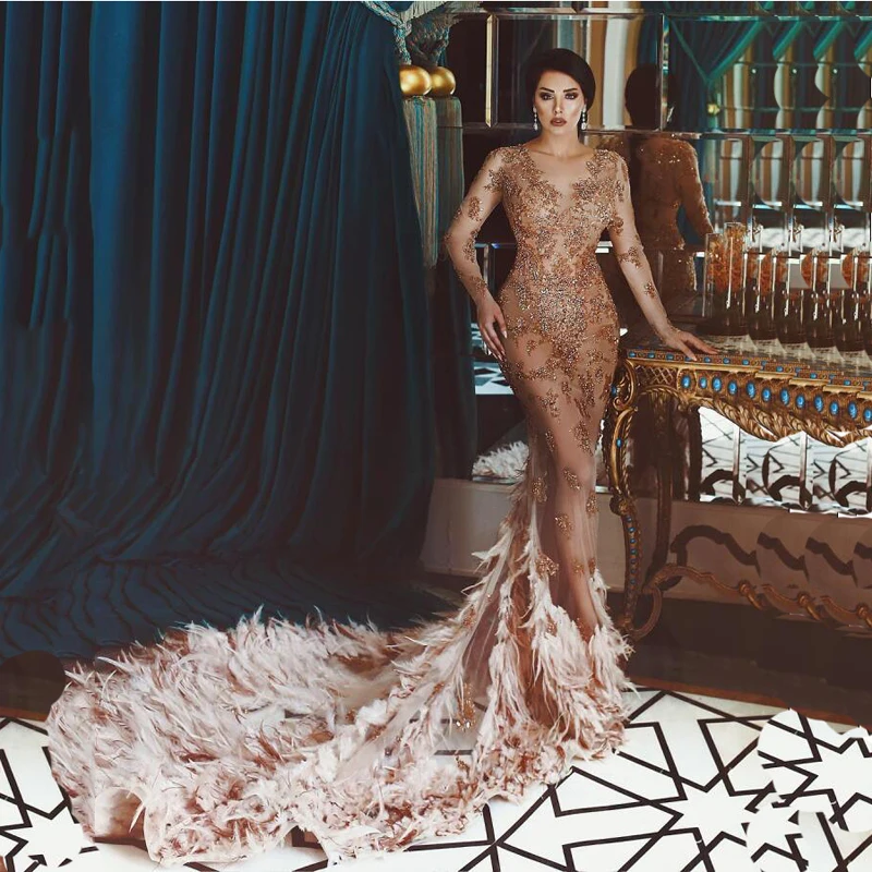 sequin and feather gown