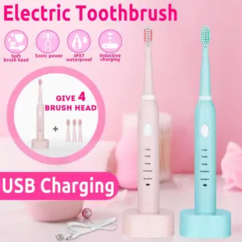 

5 Gears Sonics Electric Toothbrush Adult Timer Brush USB Charging Base Electric Tooth Brushes with 3pc Replacement Brush Head