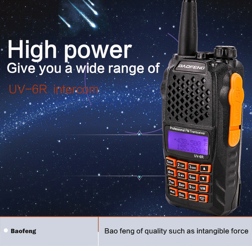 BAOFENG UV-6R VHF UHF Handheld Interphone with LCD Receiver 128 Chs 1750Hz Call Tone CB Radio DTMF Encode Emergency Alarm VOX (1)