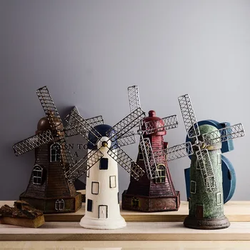 

Creativity Christmas Gift Home Decoration Resin Netherlangish Windmills Model Furniture Figurines Miniatures Handwork Craft
