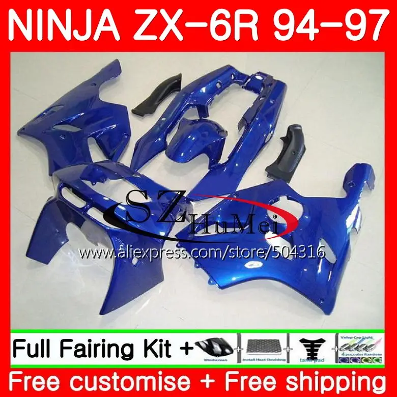 

Body For KAWASAKI NINJA glossy blue ZX-6R 94-97 ZX636 600CC ZX 636 13SH8 ZX6R 94 95 96 97 ZX 6R 1994 1995 1996 1997 Fairings