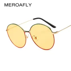 MEROAFLY круглые очки Для женщин ретро Винтаж золото металлический каркас синий желтый красный круглые солнцезащитные очки для Для мужчин