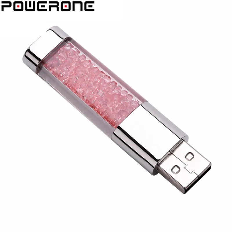 POWERONE модный Кристальный металлический USB флеш-накопитель 4 ГБ 8 ГБ 16 ГБ 32 ГБ 64 Гб карта памяти подарки(заказ более 10 шт., бесплатный логотип