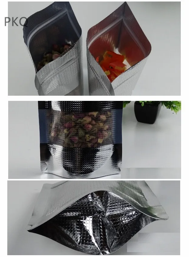 100 шт 5 Размер серебряная алюминиевая фольга стоячий мешок для подарка сушеные продукты фрукты чай упаковочные пакеты на молнии самозапечатывающаяся сумка