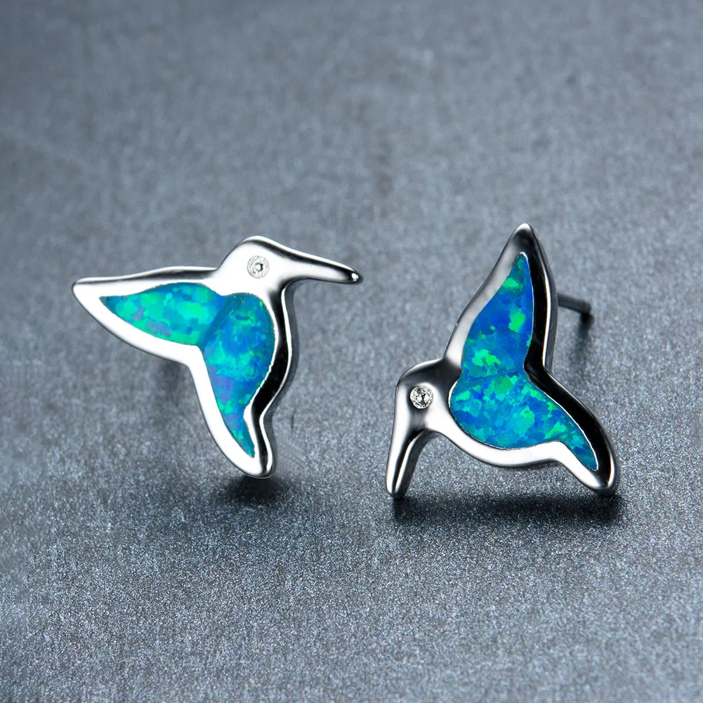 Серьги UFOORO Летающие птицы белые синие огненные опаловые серьги для женщин