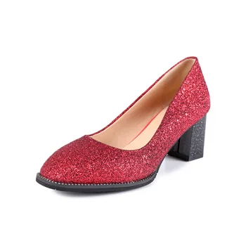 

In the spring of 2018 the new sequins shallow mouth female high heels thick with size 32-44 yards bride shoes 18327 yards