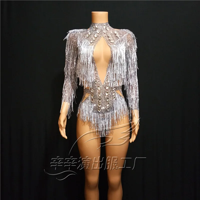 Silver fringe bodysuit Clearance