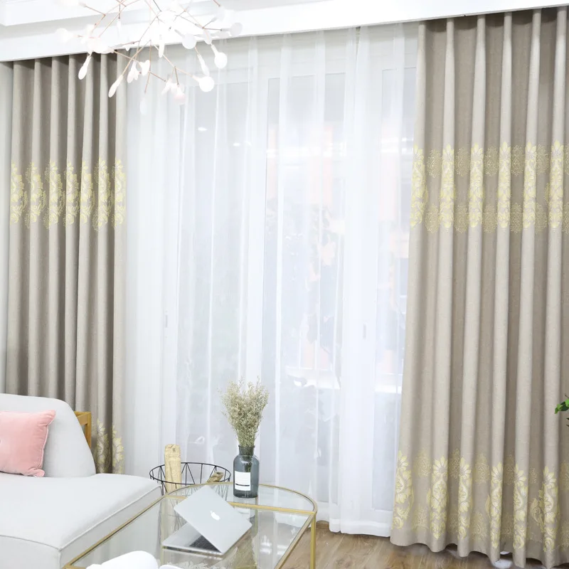 

European Fine Color Cotton and Linen Jacquard Shading Curtains for Living Dining Room Bedroom.