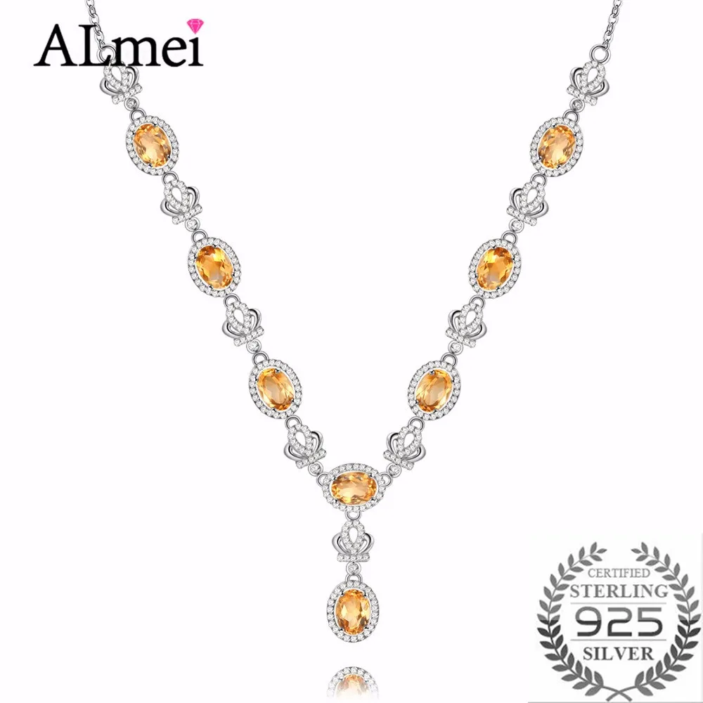 

Almei Women 8pcs Citrine Silver Tone Noble Elegant 100% 925 Sterling Silver Crown Pendant Princess Necklace with Box 40% FN030