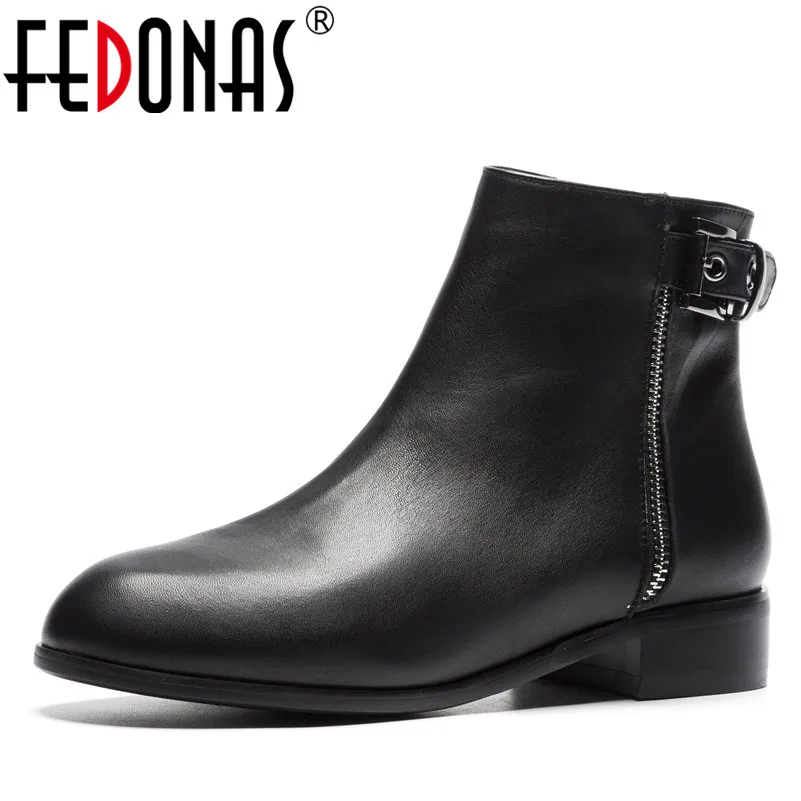 Большая скидка FEDONAS1Fashion женские ботильоны из натуральной кожи
осень-зима теплая женская обувь на высоком каблуке круглый носок Пряжка
элегантный Basic boots Обзор