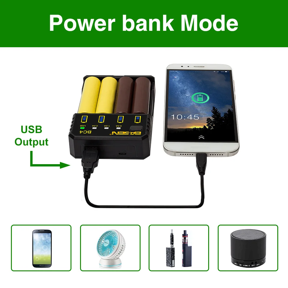 

BC4 Basen Electronics LCD Charger 18650 Battery Charger 18650 Battery USB Portable 4 Slot Basencharger