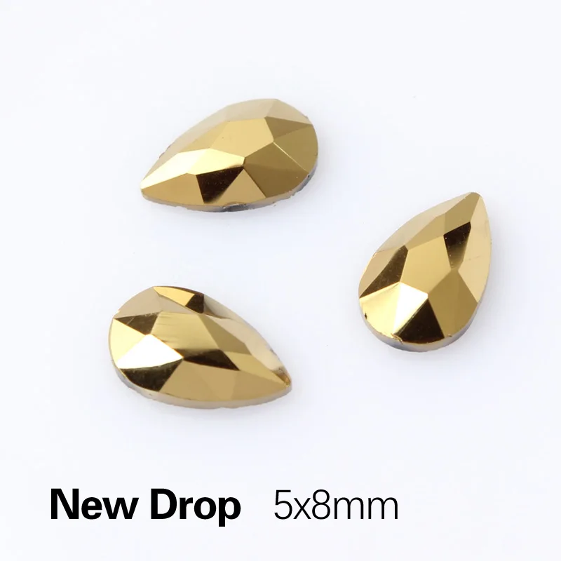 New Drop 5X8mm Новинка! 3D Стразы для дизайна ногтей золотистого цвета в форме пистолета, черные стеклянные камни, 30 стилей для рукоделия, художественное оформление ногтей - Цвет: New Drop 5X8mm