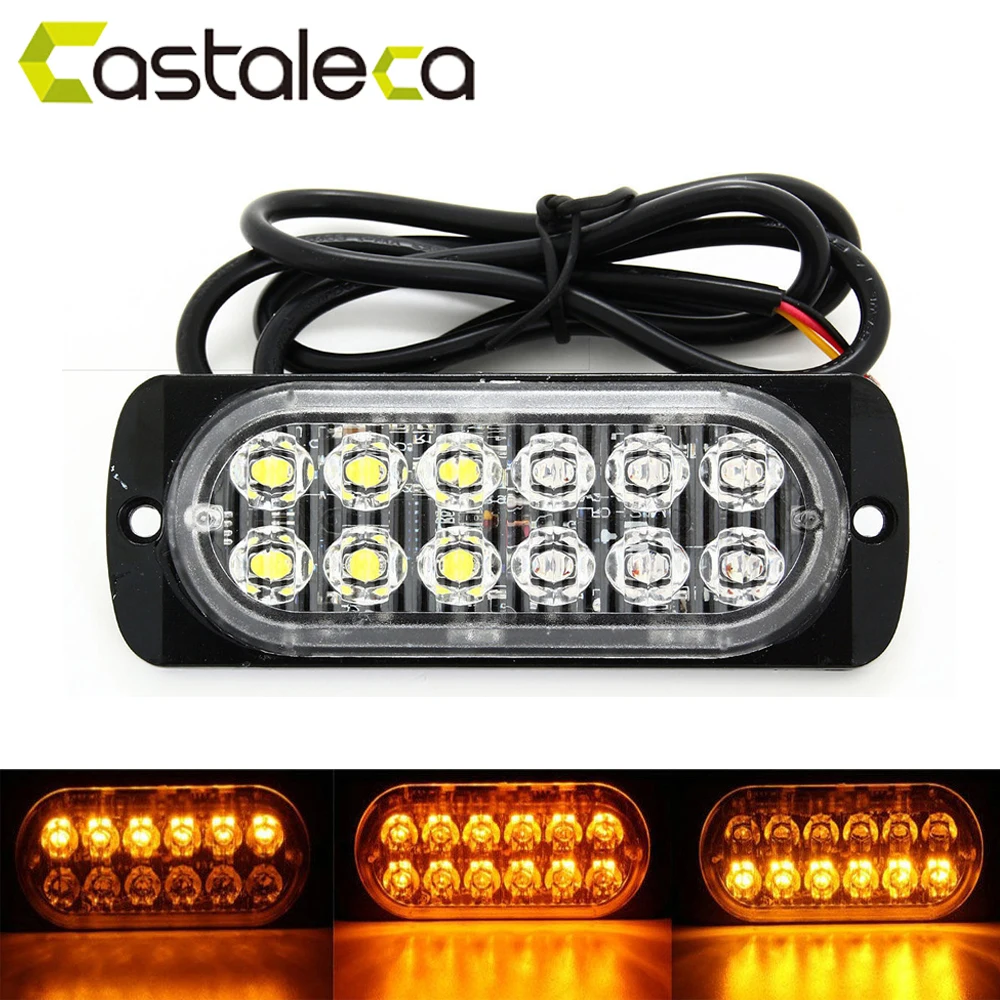 Castaleca Car Truck Trailer Side marker strobe lights Amber 12 LED Flashing warning lamp 19 flash patterns 12V-24V Super bright