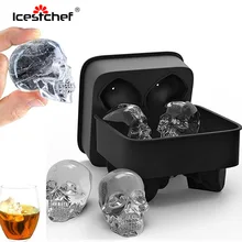 ICESTCHEF 4 Череп Форма льда 3D силиконовые формы для мороженого виски винный коктейль Череп Силиконовая для кубиков льда Форма