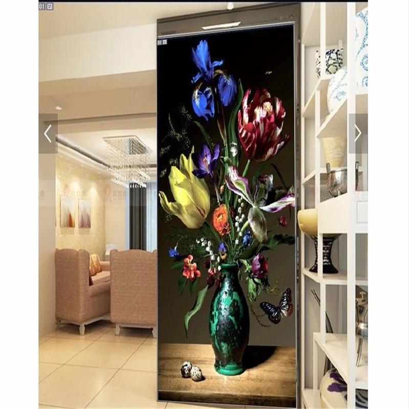 custom Home Decor wall paper 3d mural HD peony vase painting background covering papel de parede 3D wallpaper For Living Room
