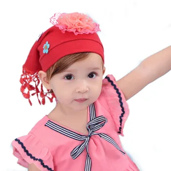 

High Quaity Baby Girl Spring with Flower Tassel Design Elastic Hats Cap Cute Soft Casual Hair Accessories
