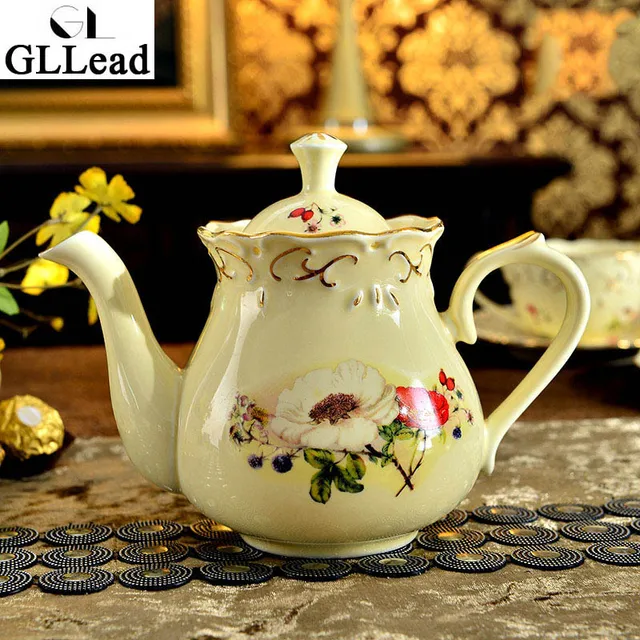 GLLead European Style 700ml Ivory Porcelain Teapot Convenient Offic Fashion Flower Tea Ceramic