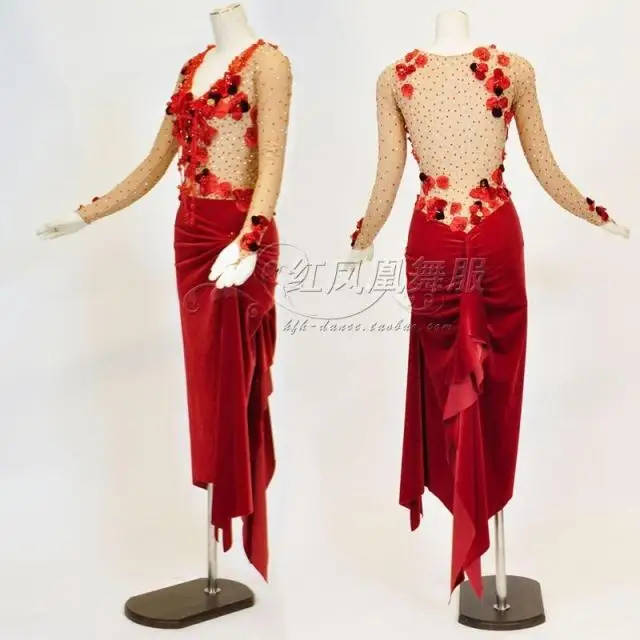 

New latin dance costumes senior sexy flowers stones latin dance dress for women latin dance dresses S-4XL