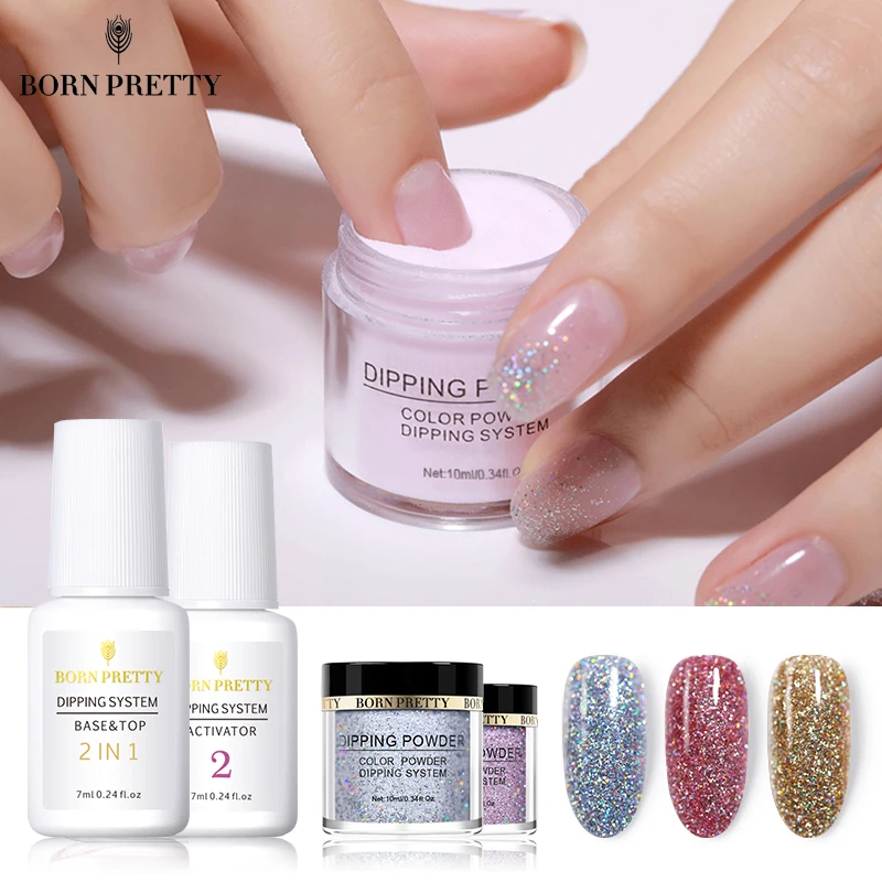 

BORN PRETTY Dipping Nail Powders Base Coat Gradient French Nail Natural Color Holographic Glitter Cure Nail Art Decorations
