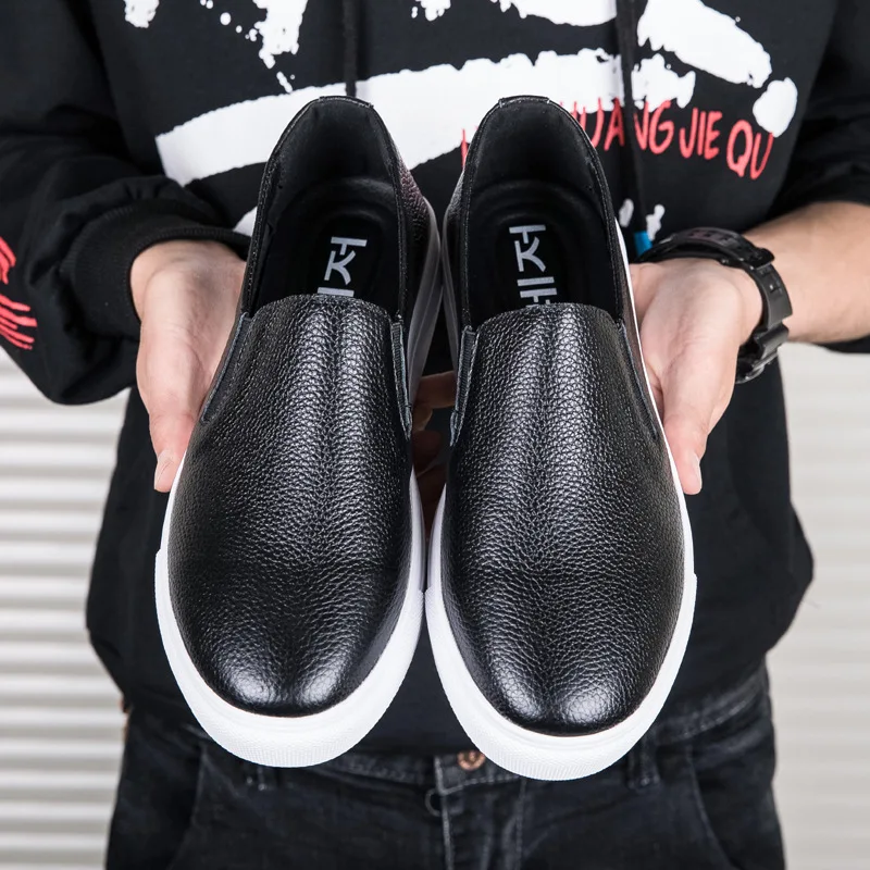 blanc Hommes Printemps Des Noir Sur De Casual Mocassins Blanc Cuir 2019 Tailles Chaussures Oudiniao Véritable Rond En Luxe Glissement Grandes Bout Y5BRwgq