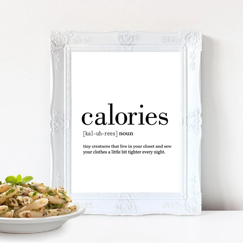 Calorie Definizione Arte Minimalista Pittura Foodie Immagini Decorazione, Stampe Su Tela Divertenti In Bianco E Nero Poster Da Cucina