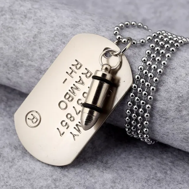 Army Bullet Pendant Necklace Men Jewelry Collares Military Card