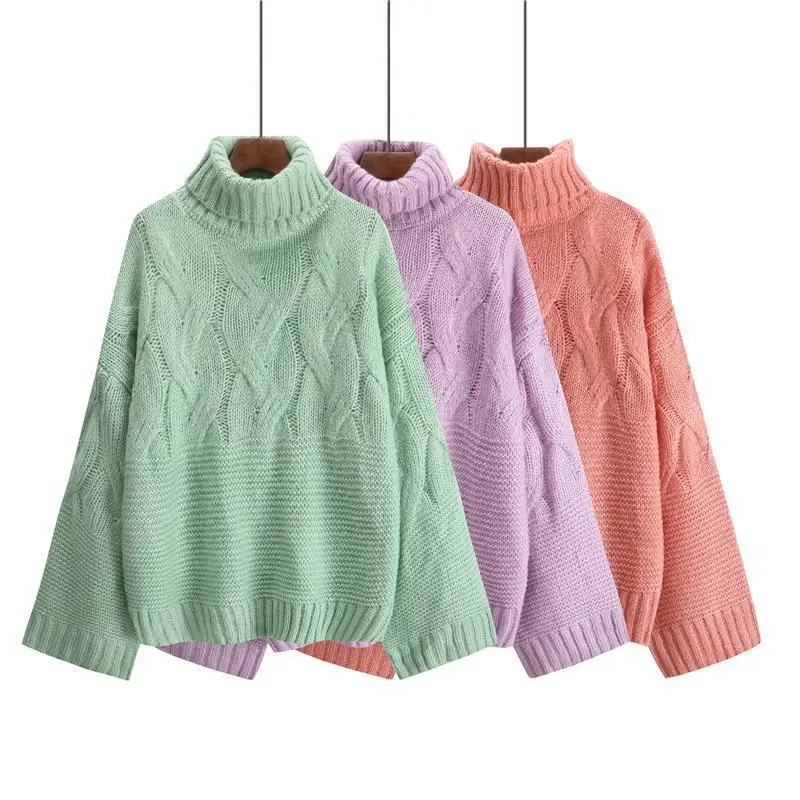 Nagodo Loose Turtleneck Sweaters 2019 Autumn Winter Knitted Pullovers Casual Thick Pure Colour Sweater Mujer Pull Femme Nagodo Loose Turtleneck Sweaters 2019 Autumn Winter Knitted Pullovers Casual Thick Pure Colour Sweater Mujer Pull Femme