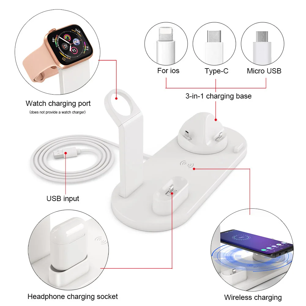 Зарядная док станция FDGAO для iPhone 12 11 XS MAX XR X 8 Plus Airpods Pro Apple Watch SE 6 5 4 3 быстрая