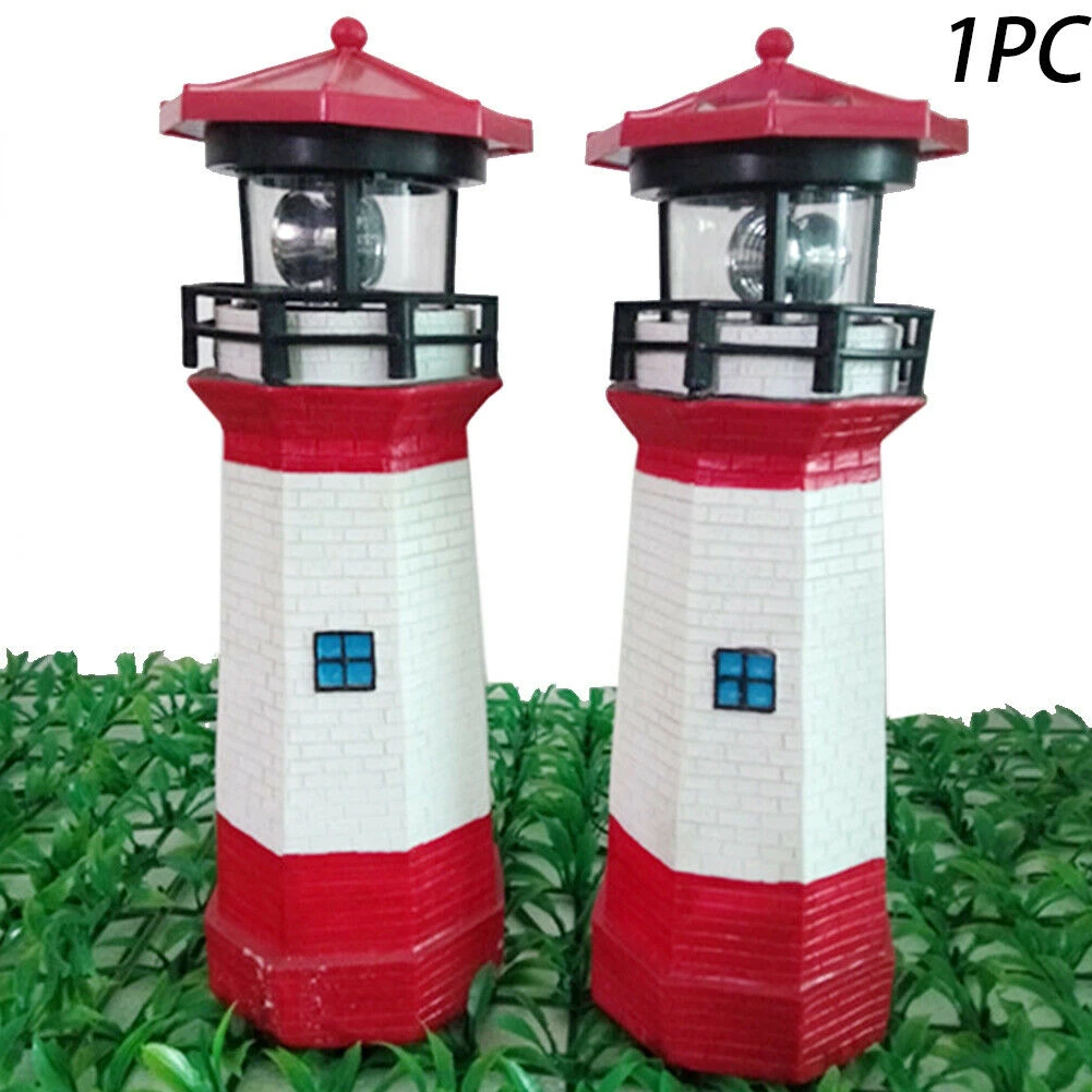 

Solar Powered Lighthouse Rotating LED Bulb Garden Patio Beacon Tower Light Home Garden Decoration Fence Lawn Lamp Fairy Light