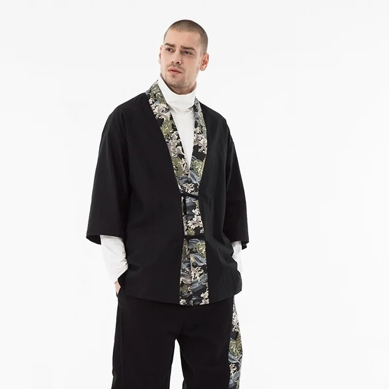 Японское кимоно кардиган для мужчин haori yukata мужской самурайский костюм одежда кимоно куртка мужская кимоно рубашка yukata haori KZ2020