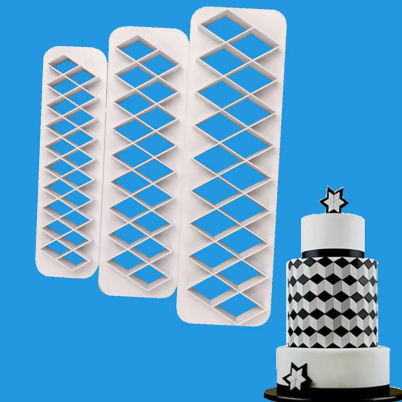 3PCS Square Geometrical Shape Fondant Cake Cutter Print Mold Biscuit Mold DIY