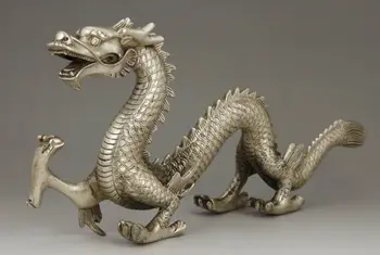 

CHINESE OLD BIG WHITE COPPER HANDWORK CARVING DRAGON STATUE