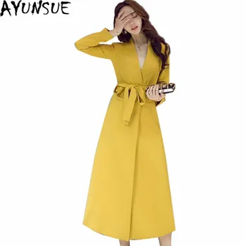

AYUNSUE Tunique Longue Coat Women's Autumn Windbreaker Coats With Belt Elegant Slim Women Trench Coat Para As Mulheres WXF113
