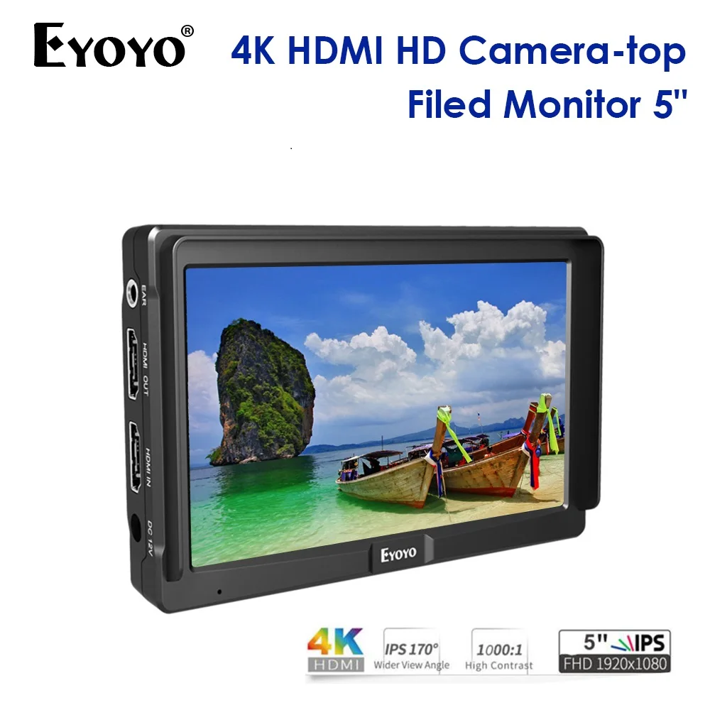 

Eyoyo E5 5 Inch 1080P LCD IPS Screen 4K Camera Field Monitor DSLR cameras Field IN OUT for Gimbals Stabilizer Camera monitor