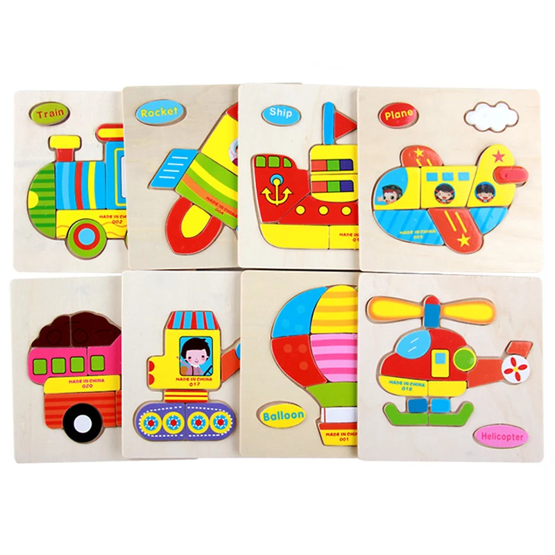 Montessori Toys Educational Wooden Toys for Children Early Learning Puzzle 3D Cartoon Animal Traffic Intelligence Puzzles