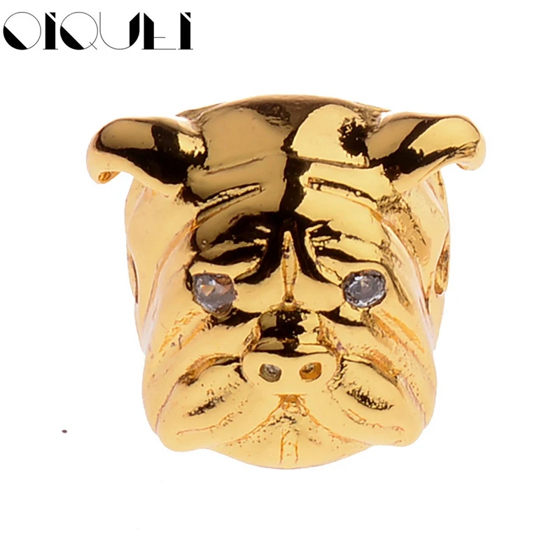 

OIQUEI Vintage Dog Head DIY Beads Accessories Micro Pave Zircon Charms Copper Beads For Men's Bracelet Necklace Making