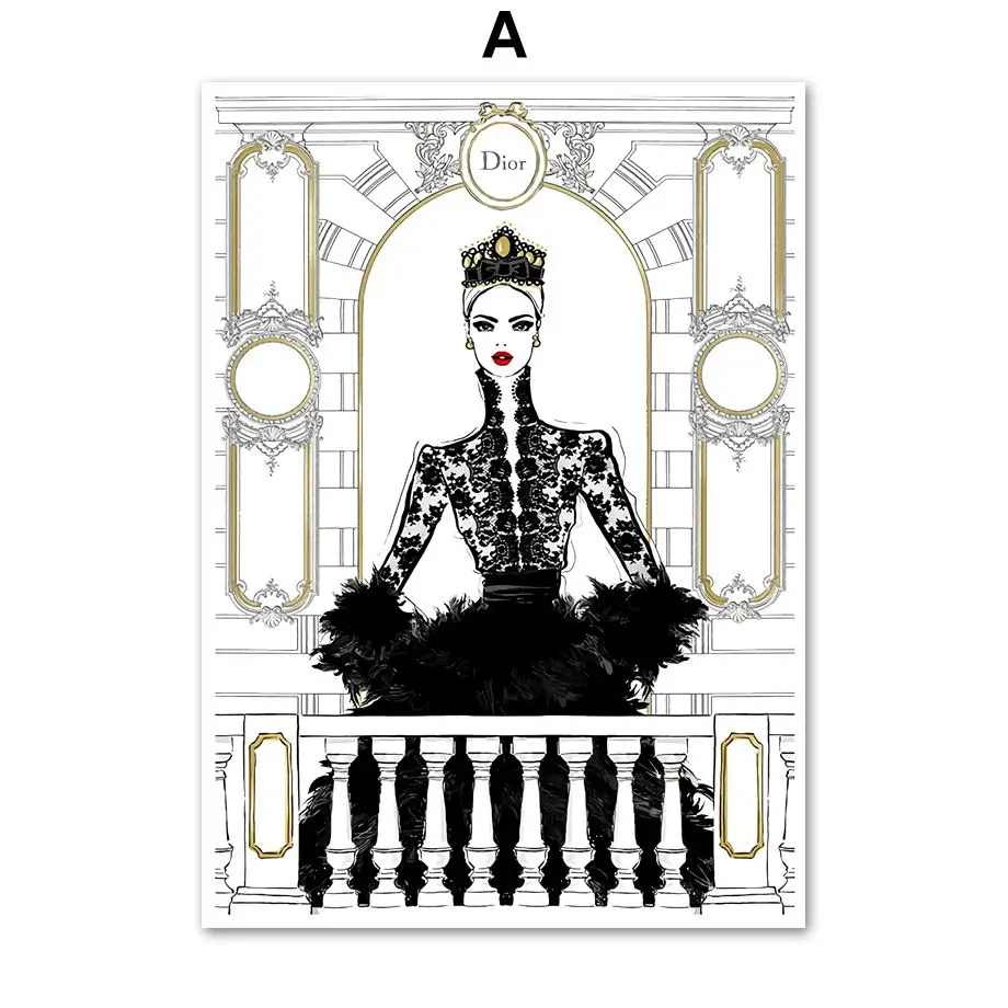 Crown-Queen-Shopping-Girl-Wall-Art-Canvas-Painting-Nordic-Posters-And-Prints-Watercolor-Wall-pictures-For(3)