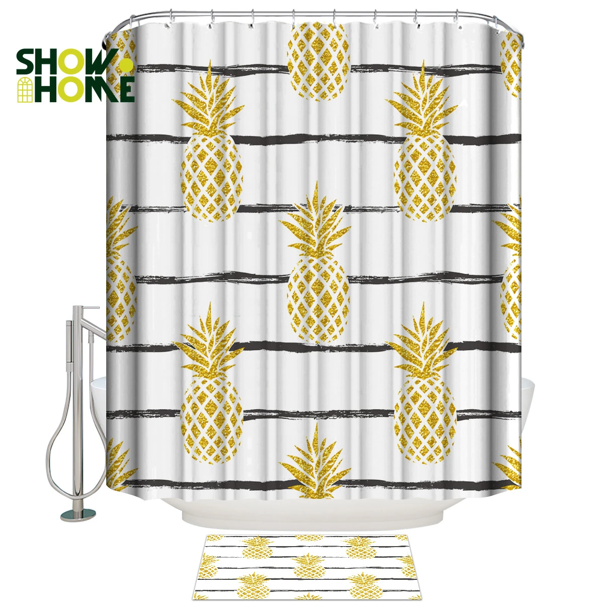 Showhome Pineapple Bathroom Mat With Shower Curtain Shower Curtain Doormat Sets 2 Piece Bathroom Set Bathroom Decor Set Shower Curtains Aliexpress
