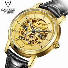 CADISEN New Design Bezel Golden Watch Mens Watches Top Brand Luxury Montre Homme Clock Men Automatic Skeleton Watch
