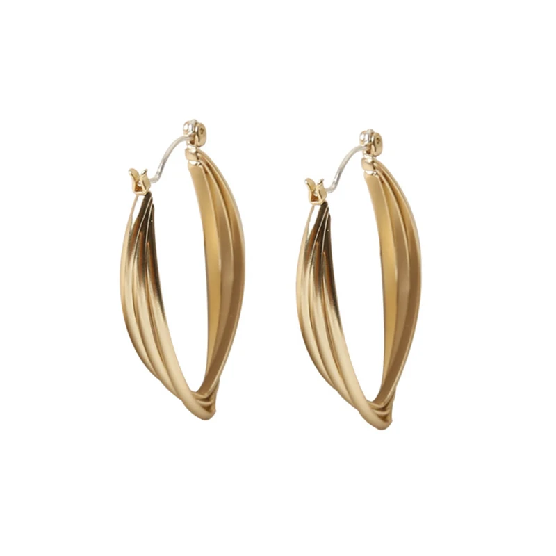 

S925 Silver Pin Matte Gold Oval Double-layer Geometric Hoop Earrings Simple Fashion Irregular Earring for Women Ear Jewelry M376