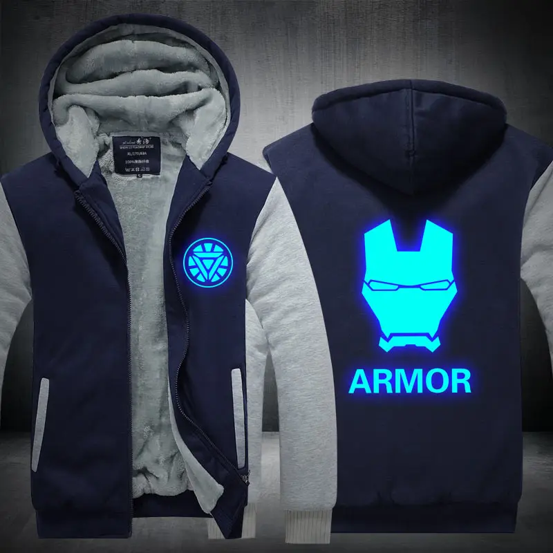 Fans Wear Unisex Winter Iron Man At Night Cosplay Costume Casual Coat Polyester Hoodie with Pocket