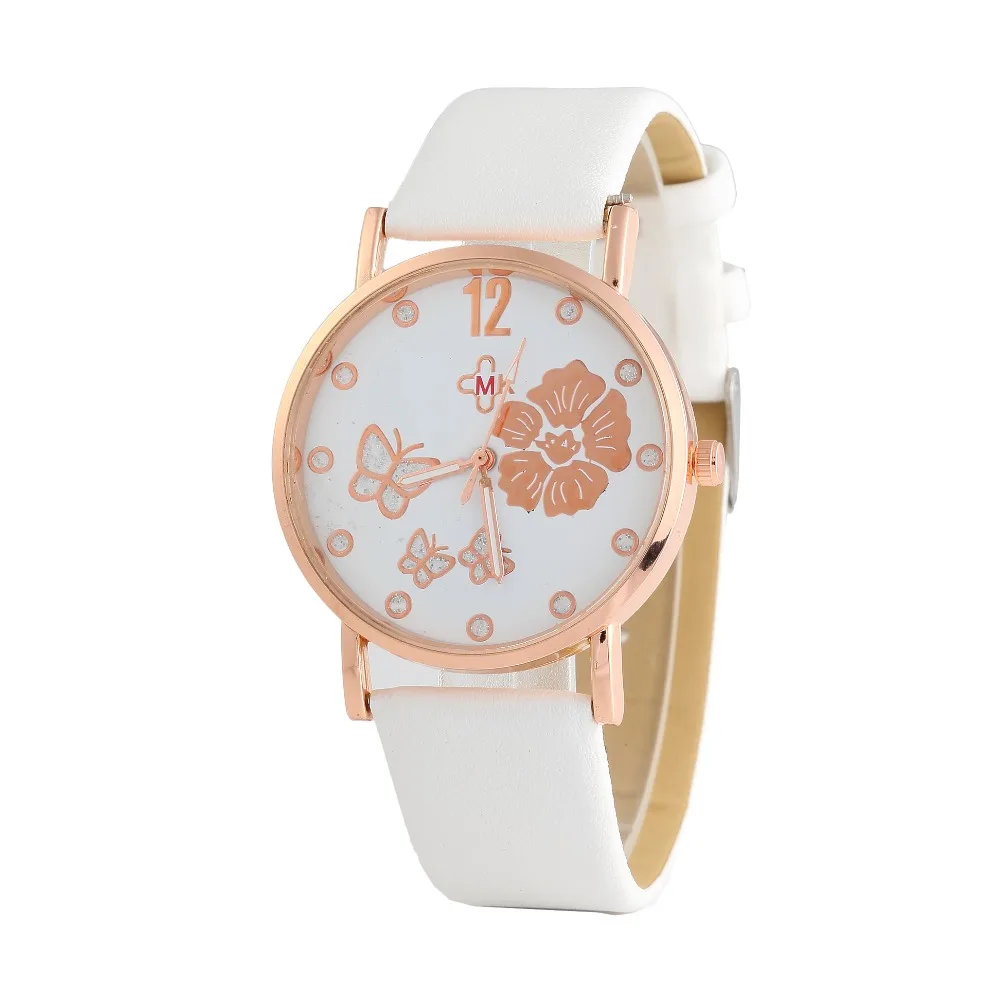 

Hot Fashion Rose Flower butterfly Women Watch Casual Luminous Beautiful Ladies Quartz Wrist Watch Leather Strap Female Clock