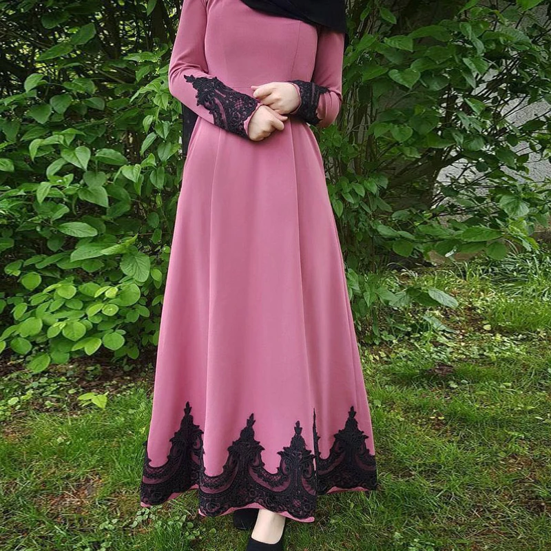 Buytiz Pink Dress UAE Casual Mesh Muslim Abaya Maxi Long Robe Gowns