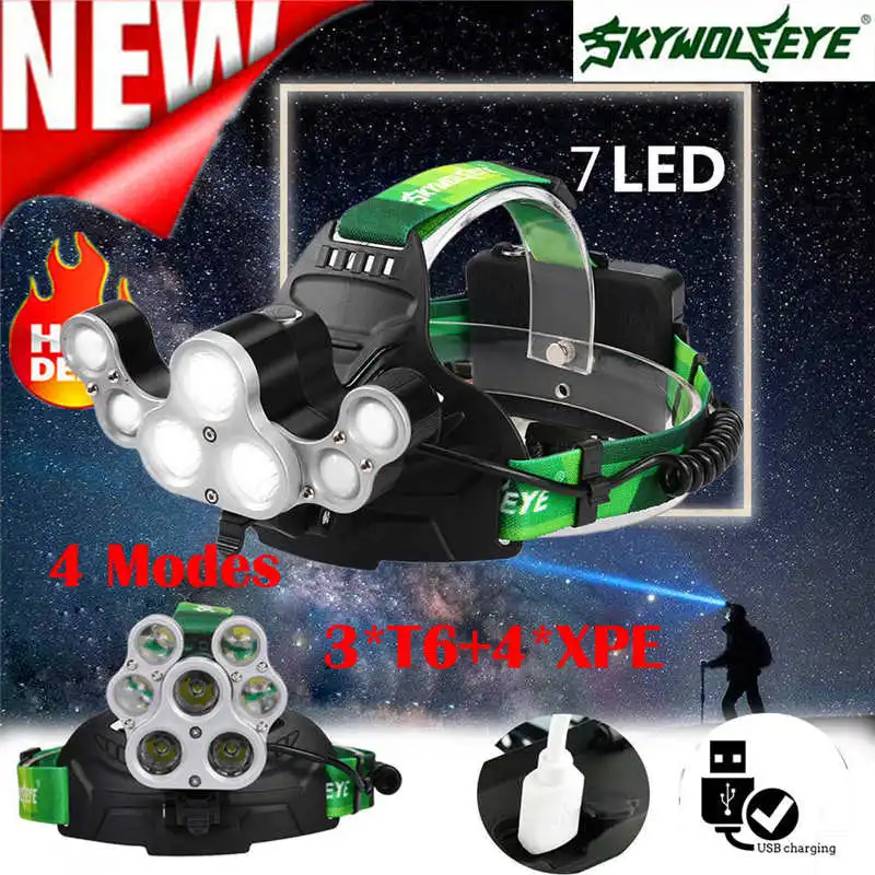 LED Rechargeable Headlight Torch T6 Headlamp Head Light Lamp USB 18650 powerful led flashlight rechargeable torch T6 #4A30 (14)