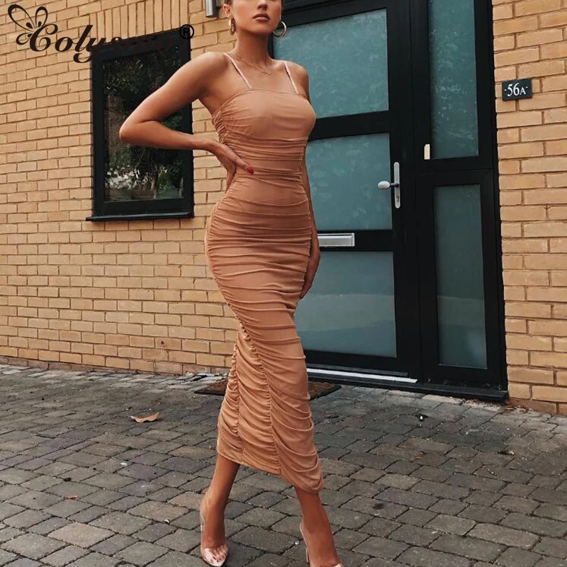 

Colysmo Mesh Maxi Dress Women Ruched Sheer Long Party Dress Sexy Club Wear Bodycon Summer Dress Ladies Dresses Vestido De Festa
