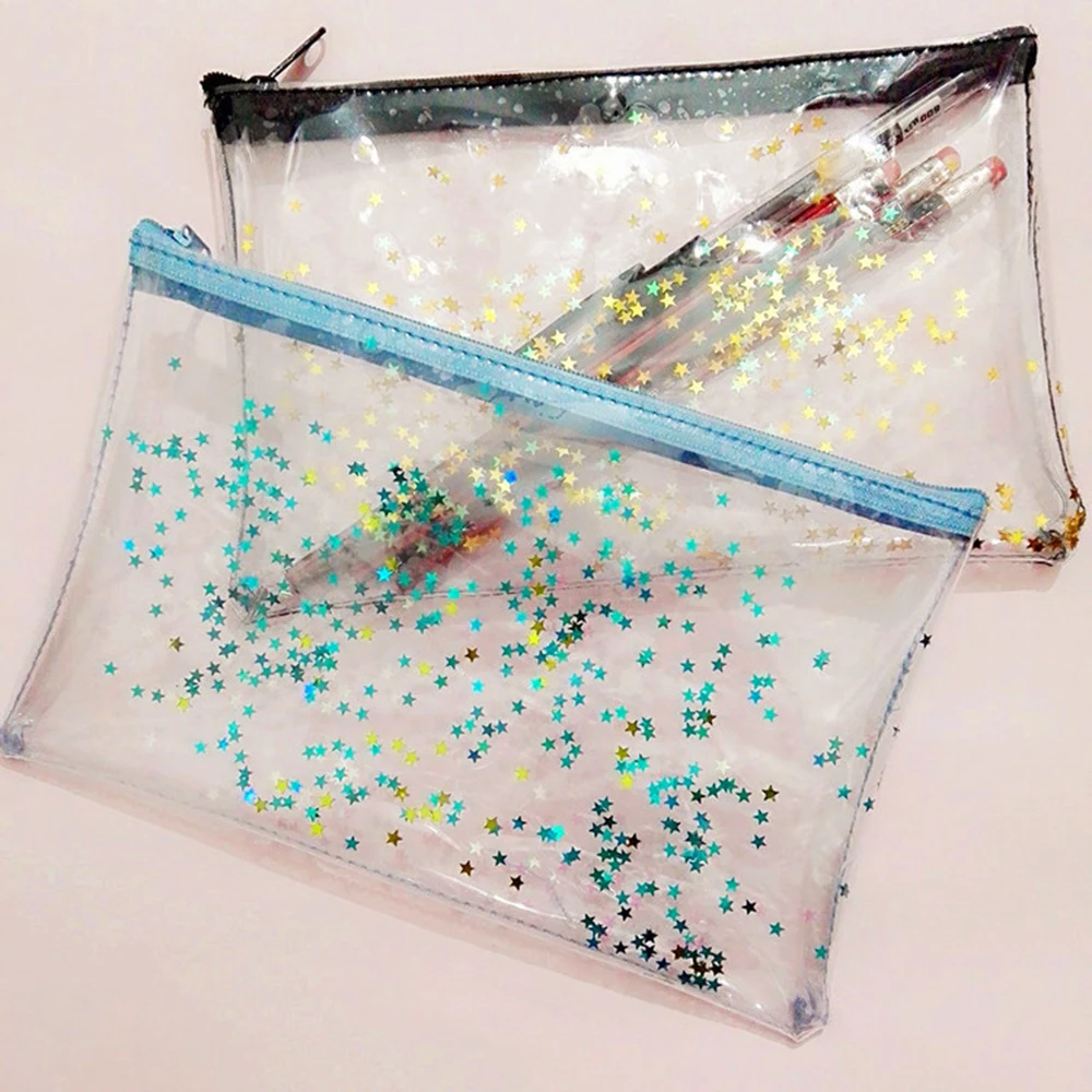 

Kawaii Shiny Star Flowing Pencil Cases Multi-Functional Stationery Pen Bag Storage Cosmetic Bag For Girls Gift School Supplies