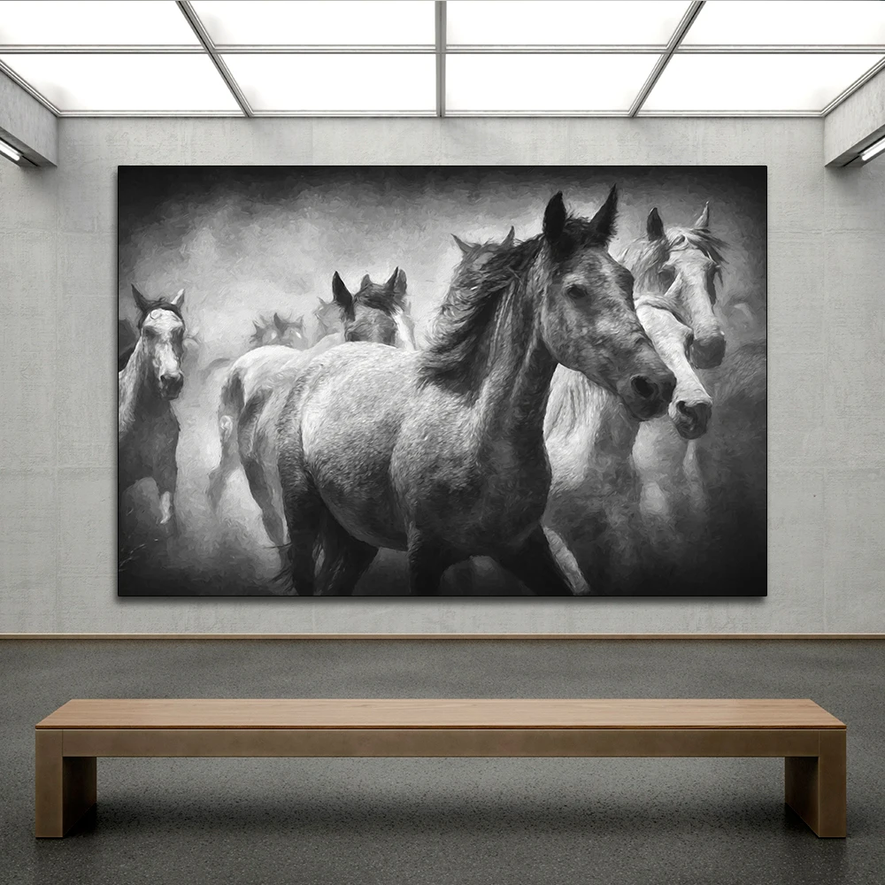 AAHH Animal Gray Canvas Painting Running Horse Wall Art Picture Print Poster Canvas Painting Wall Picture Home Decor No Frame