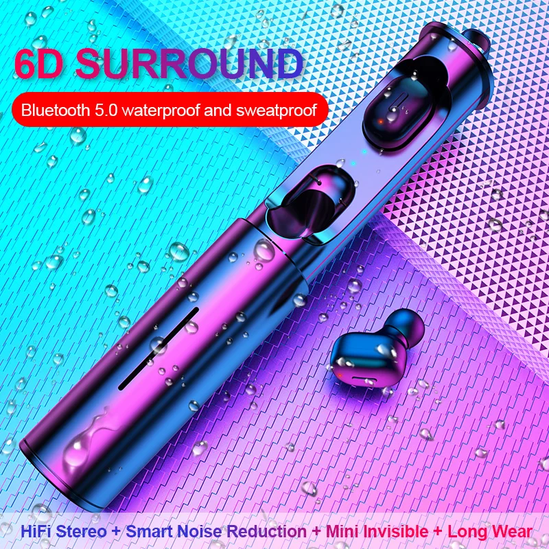 

T1 TWS Blutooth Earphone 6D Real Wireless Stereo Mini Earbuds Portable HiFi Sound Dual For iPhone xiaomi airdots pro PK i20 i30