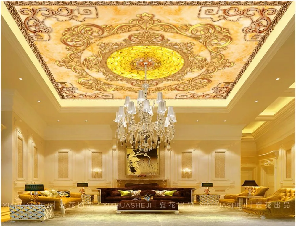 

Custom photo 3d ceiling murals wallpaper European luxury gold pattern painting 3d wall murals wallpaper for living room walls 3d